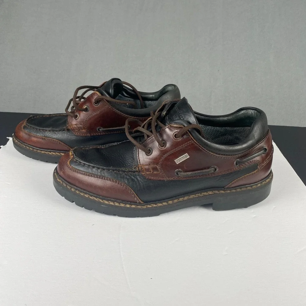Johnston & Murphy Boat Loafer‎ Shoes Men's 9 M Brown black Leather 3 Eye Lug Moc